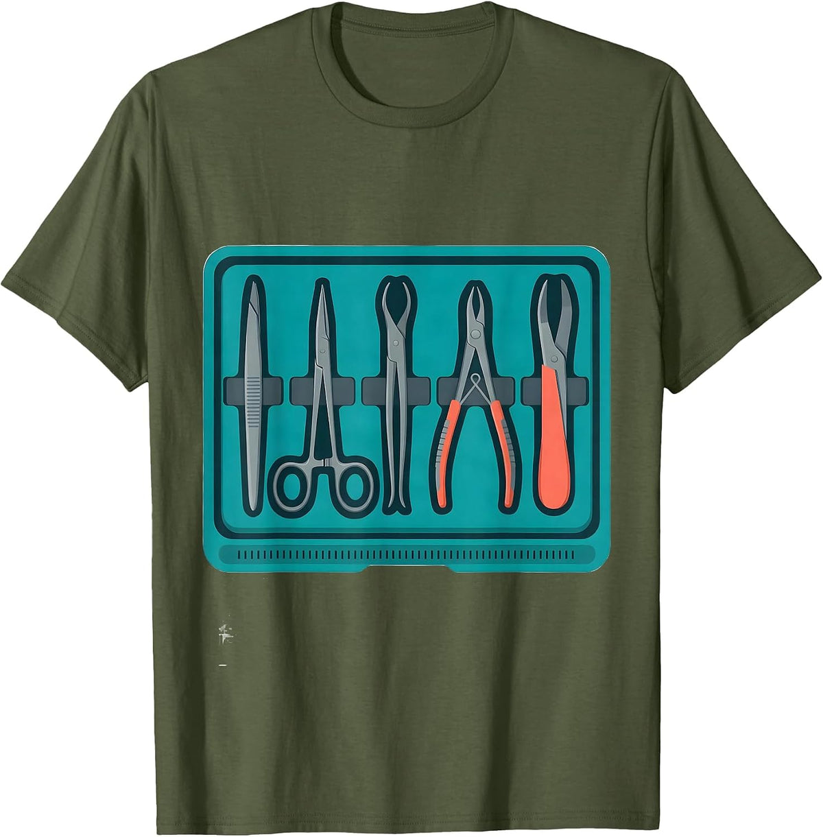 Men's Instrument Tray Flat Vector Surgical Tech Pride T-Shirt - Olive Green