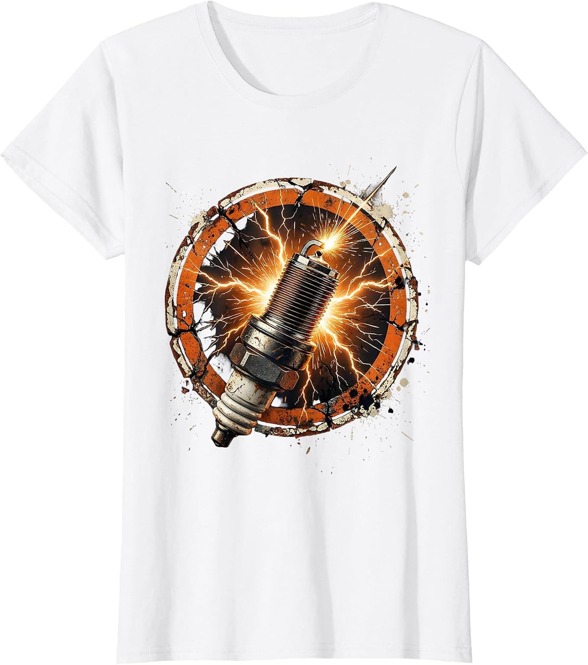 Women's Electric Spark Plug Lightning Bolt Graphic T-Shirt - White