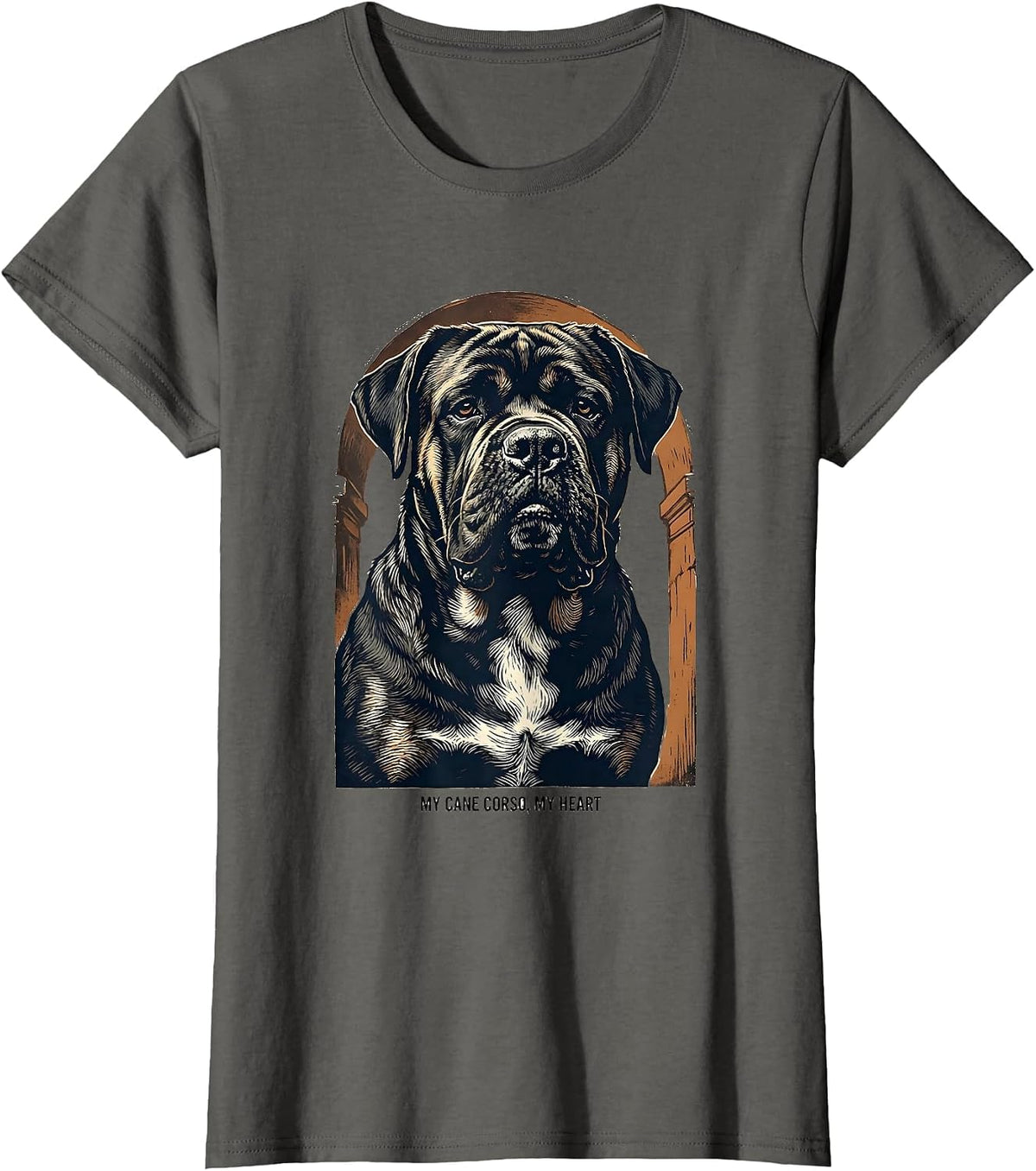 Women's My Cane Corso My Heart Linocut Dog Owner Pride T-Shirt - Asphalt Grey