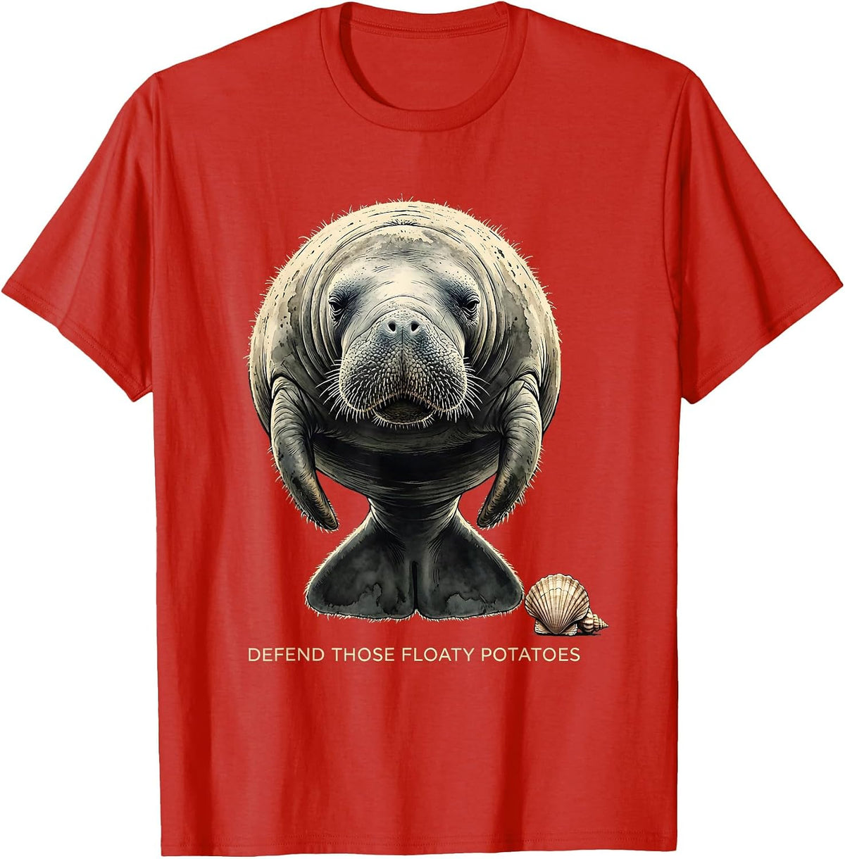 Men's Defend Those Floaty Potatoes Funny Manatee Lover Sea Animal T-Shirt - Red
