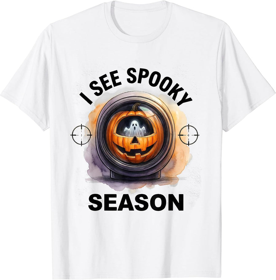 Men's I See Spooky Season Watercolor Halloween Optometrist Eye T-Shirt - White
