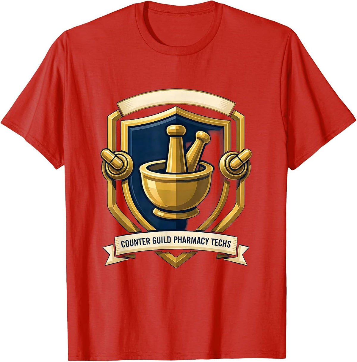 Men's Counter Guild Pharmacy Techs Funny Pharmacy Tech Crew T-Shirt - Red