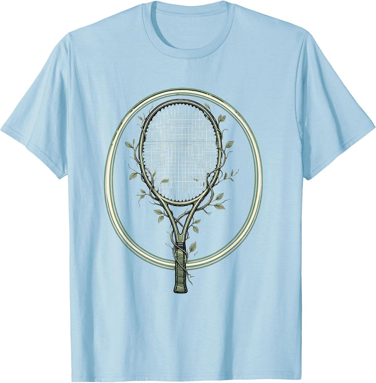 Men's Wild Vines Tennis Racket Overgrown Nature Art T-Shirt - Baby Blue