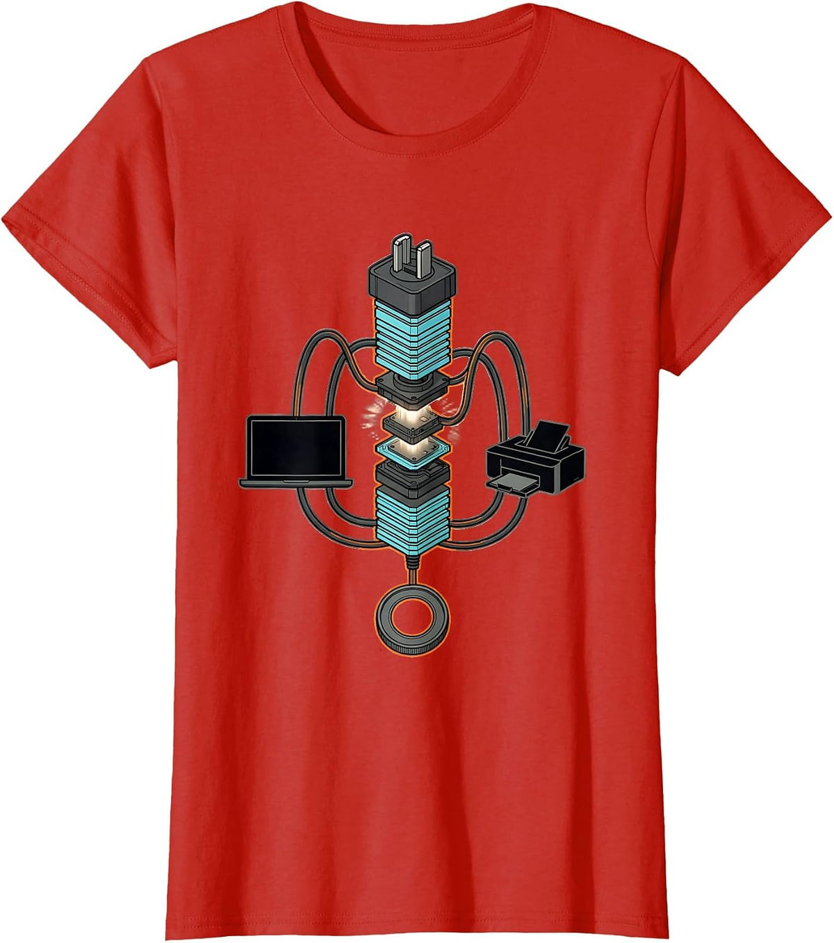 Exploded Charging Station IT Support Humor Tech Geek T-Shirt - Red
