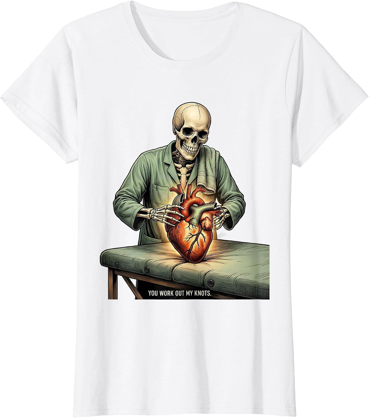 Women's Massage Squad Valentine: You Work Out My Knots Gothic T-Shirt - White