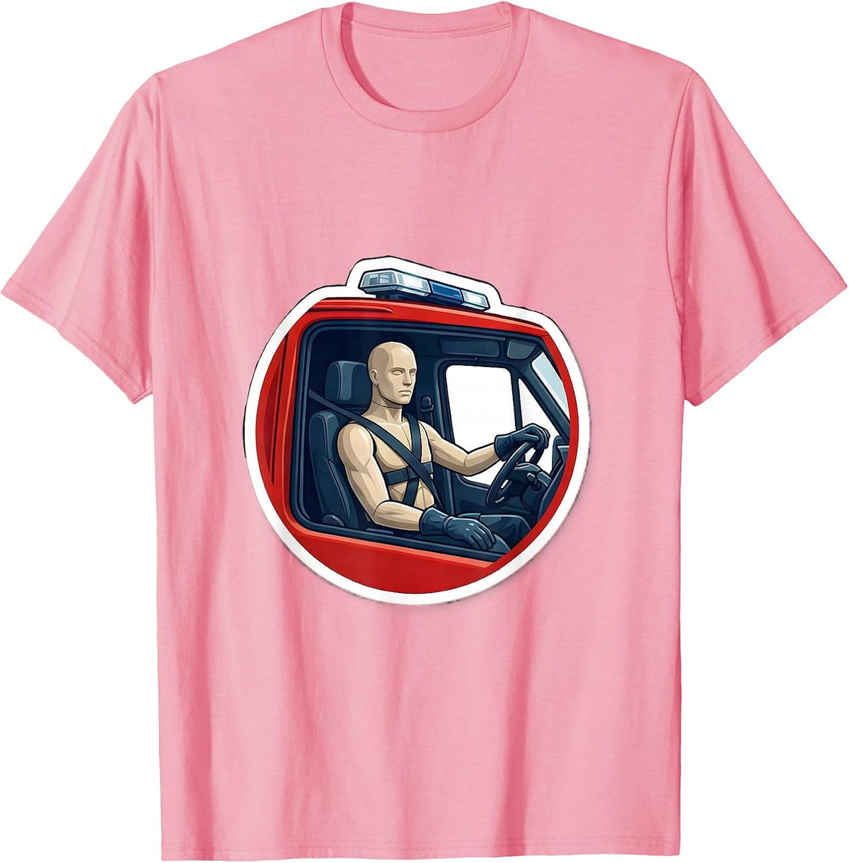 Men's Ambulance Cab Calm Medic Sticker Style EMT Paramedic T-Shirt - Pink