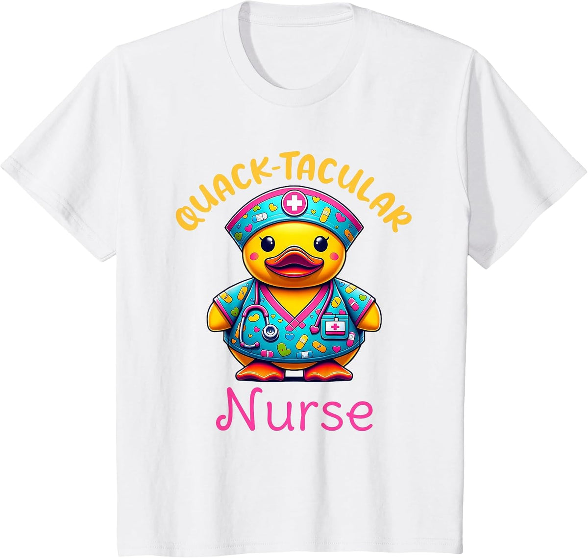 Cute Rubber Duck Registered Nurse Medical Quack-tacular T-Shirt - White
