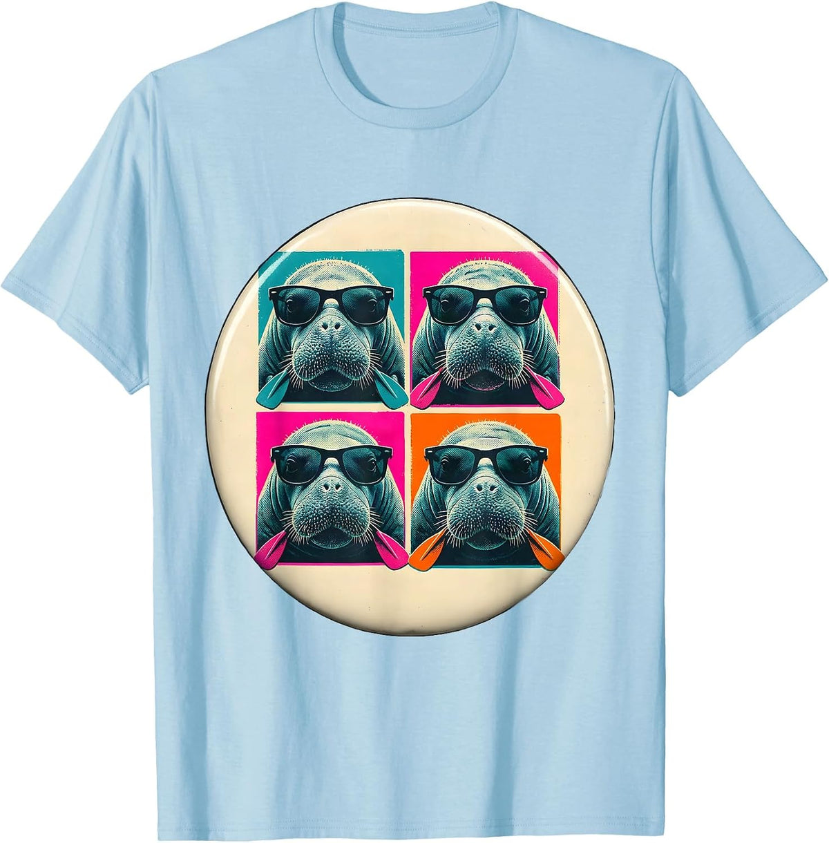 Men's Manatee Sunglasses Cute Sea Animal Humor T-Shirt - Baby Blue