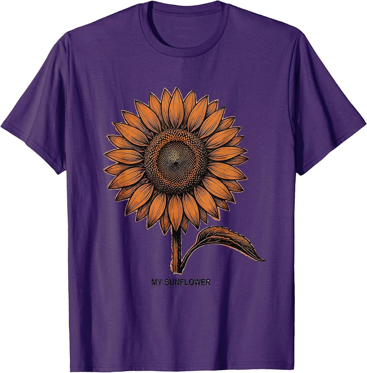 Men's My Sunflower Rubber Stamp Floral Positivity Sunflower Lover T-Shirt - Purple