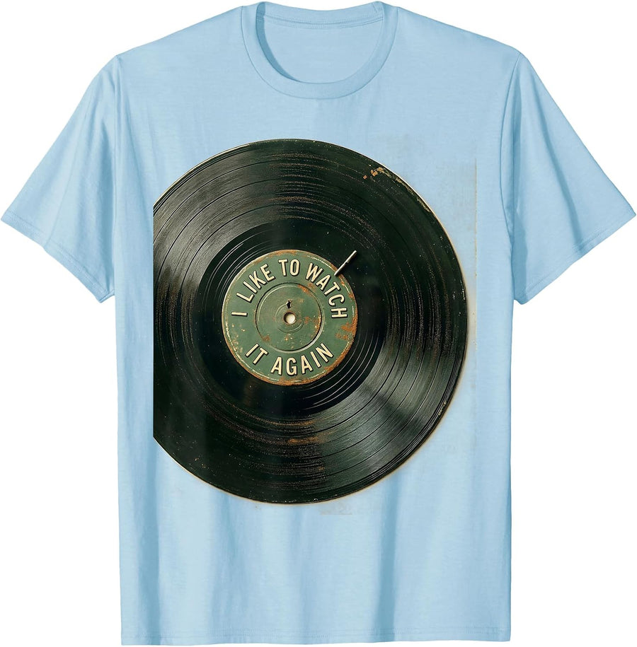 Men's I Like To Watch It Again Vintage Vinyl Neurodiversity Meme T-Shirt - Baby Blue