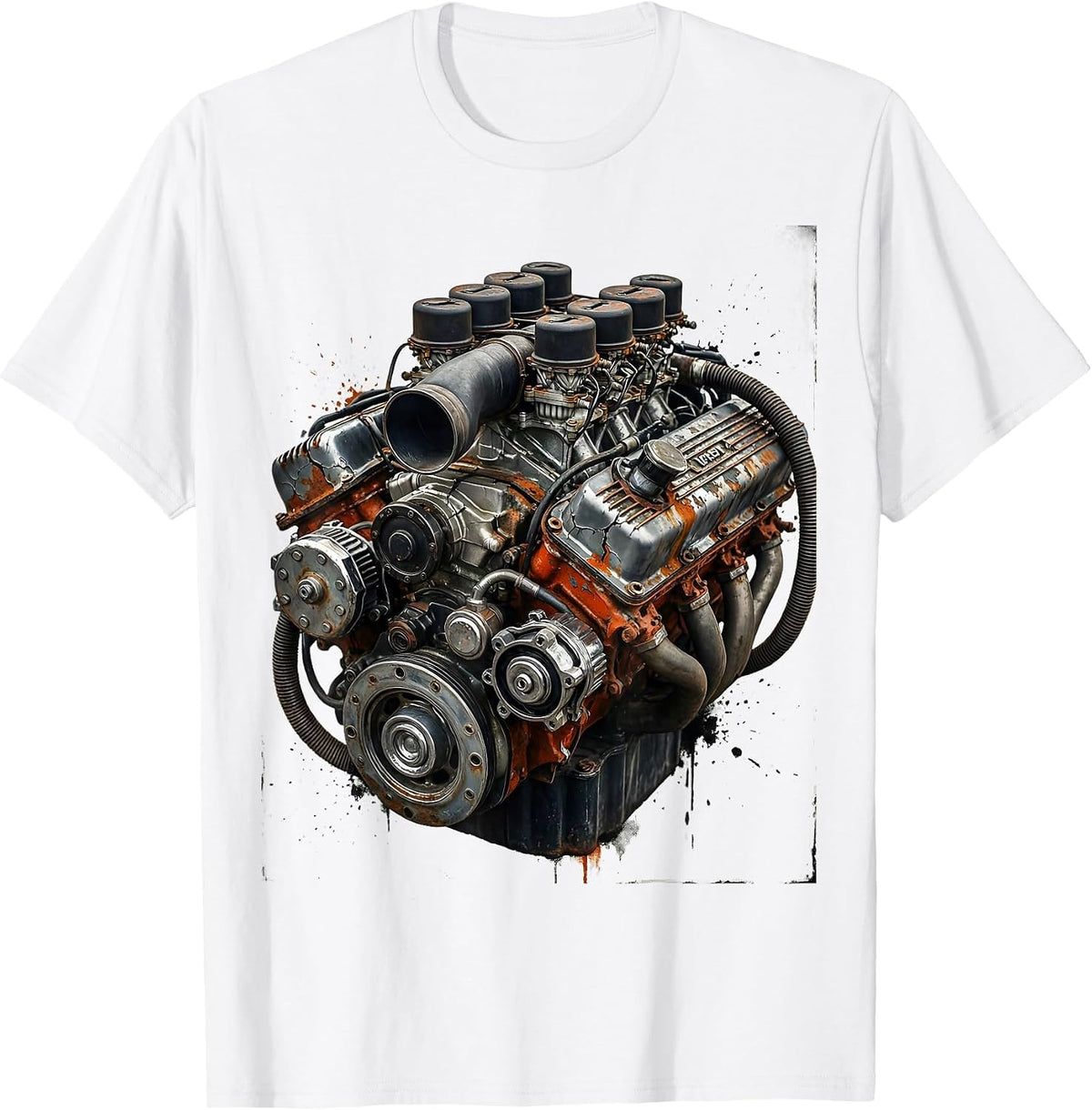 Men's Vintage Engine Block Chrome Detail Illustration T-Shirt - White