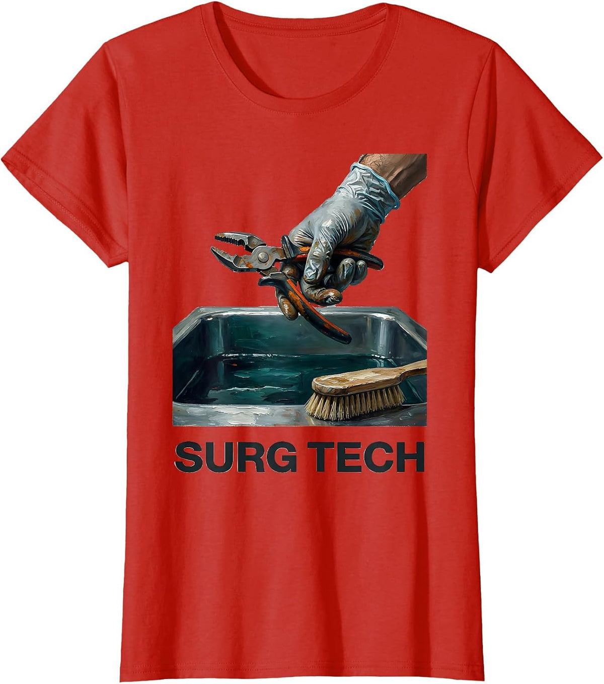 Women's Gloved Hand Surgical Tech Humor Appreciation Gift T-Shirt - Red