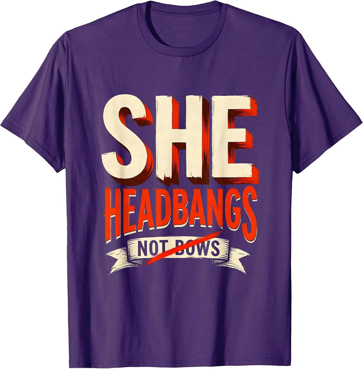 She Headbangs Not Bows Rock Music Design T-Shirt - Purple