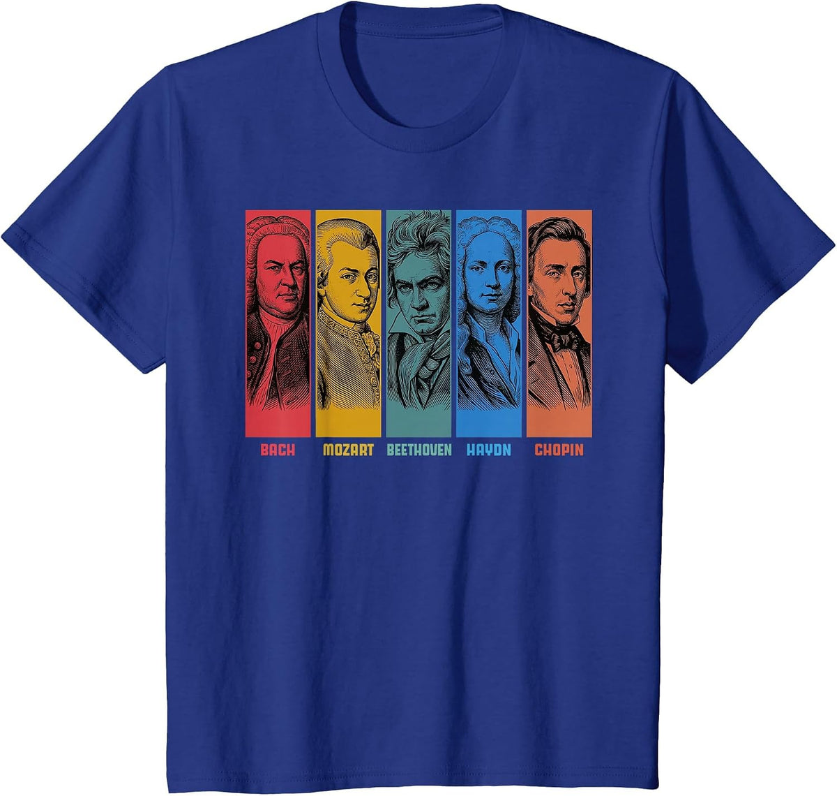 Classical Music Composers Bach Mozart Beethoven Haydn Chopin T-Shirt - Royal Blue