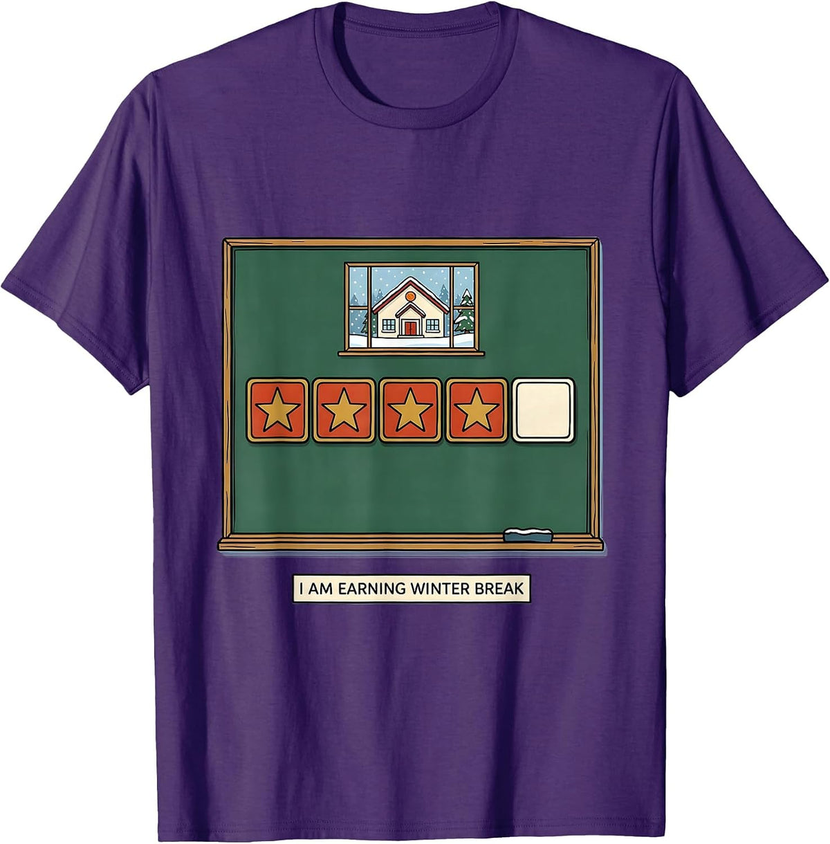 Men's I Am Earning Winter Break Funny Teacher Reward Chart Winter T-Shirt - Purple