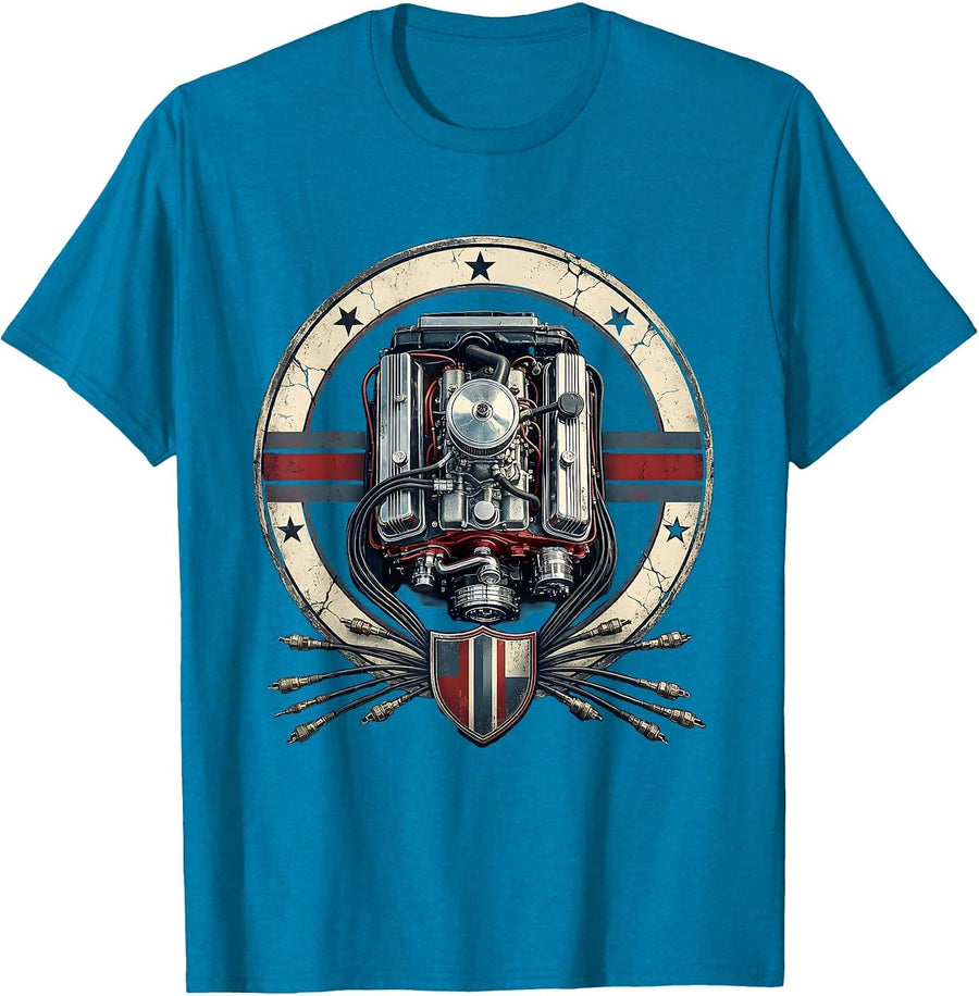 Valley Forge Automotive Classic Car Engine Bay T-Shirt - Sapphire Blue
