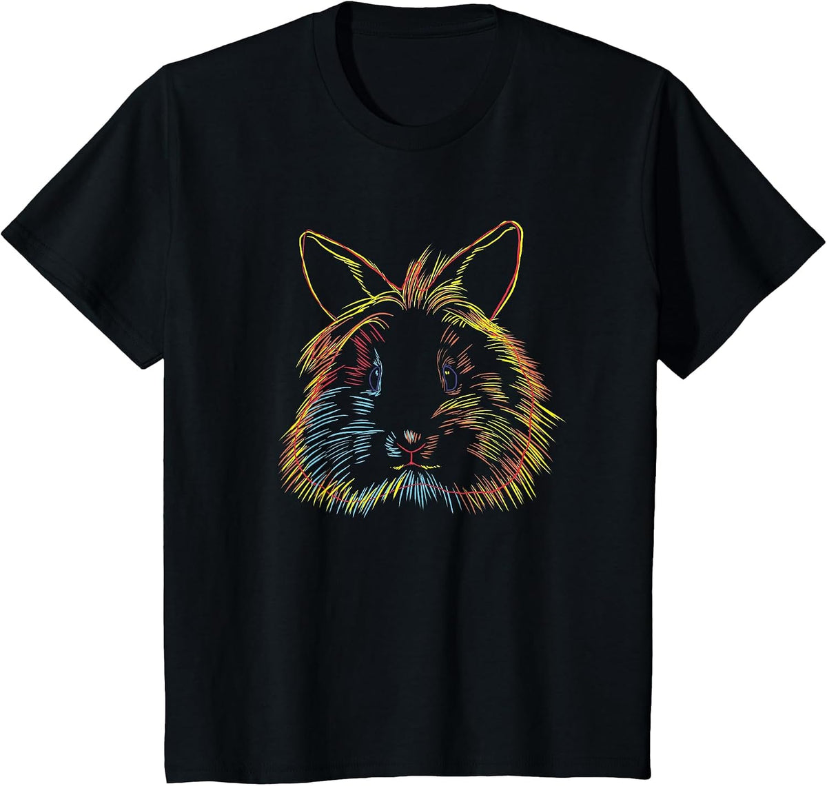 Colourful Rabbit Lion Head Rabbit T-Shirt - Black