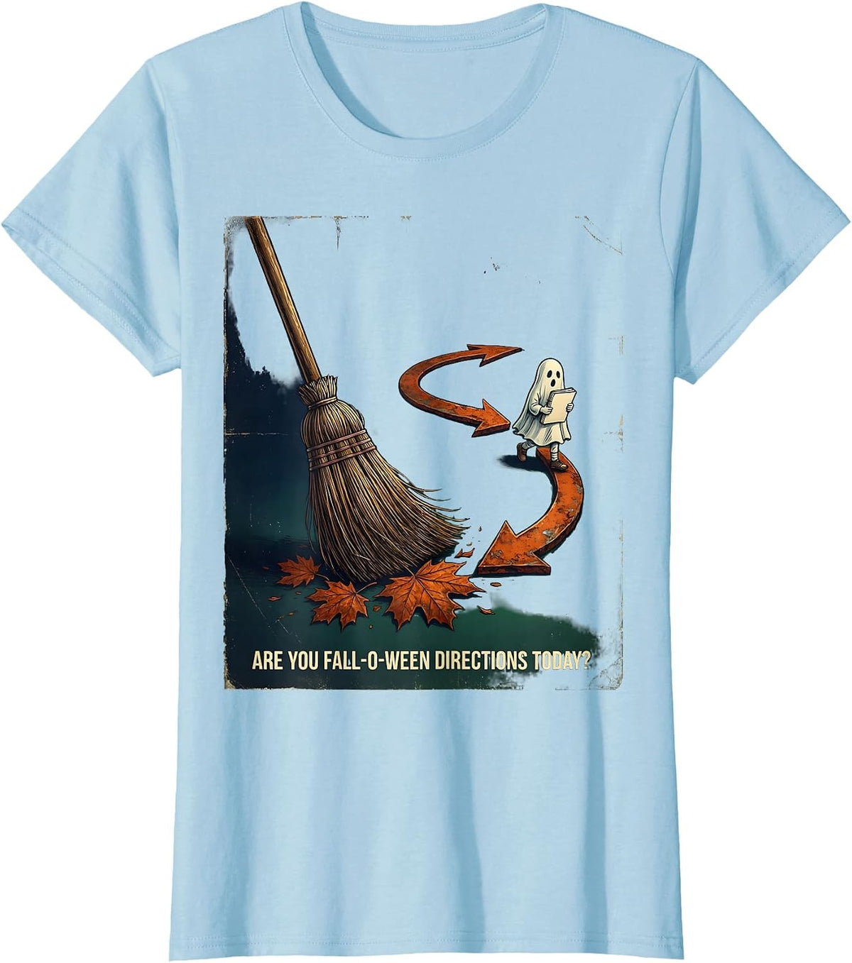 Are You Fall-O-Ween Directions Today Vintage Teacher T-Shirt - Baby Blue