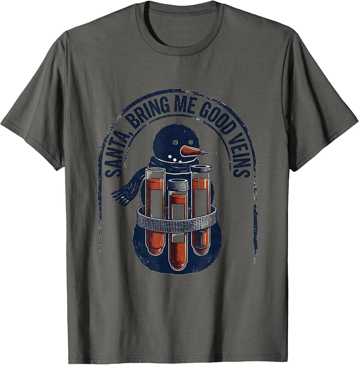 Men's Santa Bring Me Good Veins Rubber Stamp Phlebotomist T-Shirt - Asphalt Grey
