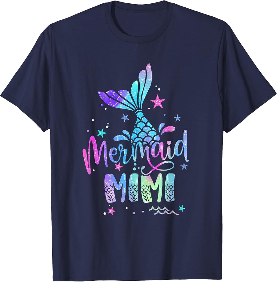 Mermaid Mimi Women Family Matching 1st Birthday T-Shirt - Navy Blue
