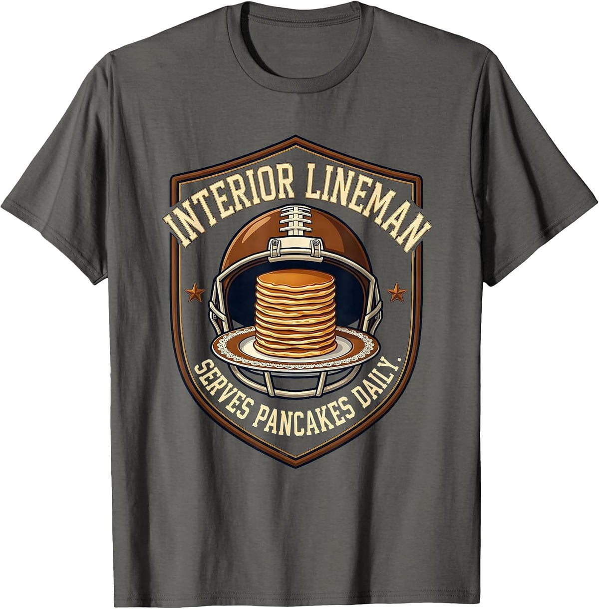 Men's Interior Lineman Serves Pancakes Daily Funny Football T-Shirt - Asphalt Grey