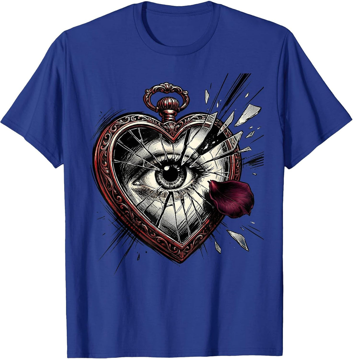 Emo Cracked Locket Mirror Gothic Design T-Shirt - Royal Blue
