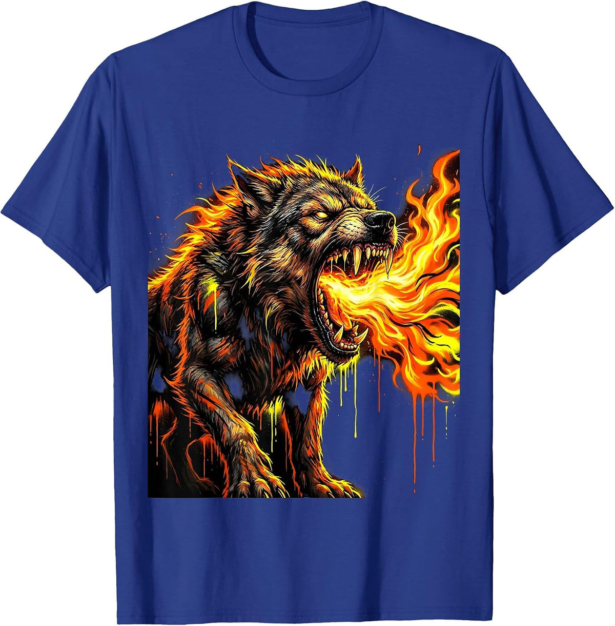 Hellhound Flames Horror Graphic Design T-Shirt - Royal Blue