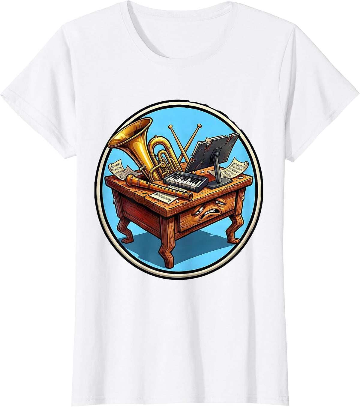 Music Teacher Worn Desk Instruments Graphic T-Shirt - White