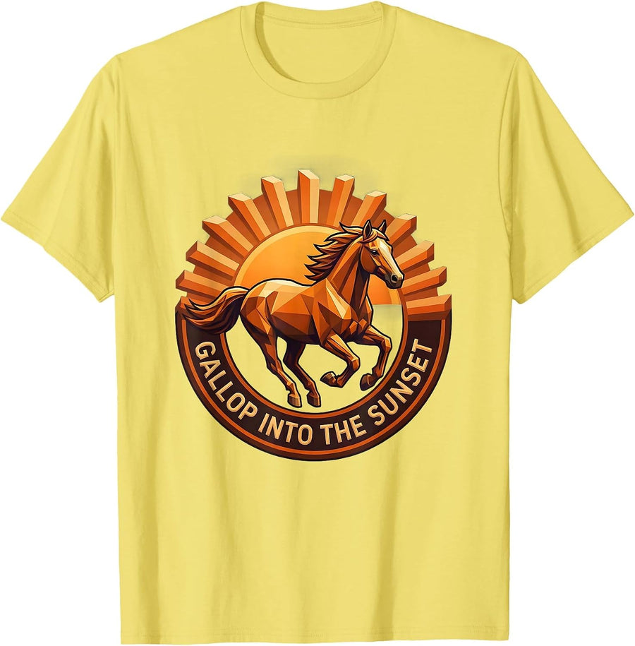 Men's Gallop Into the Sunset Horse Lover Design T-Shirt - Lemon Yellow