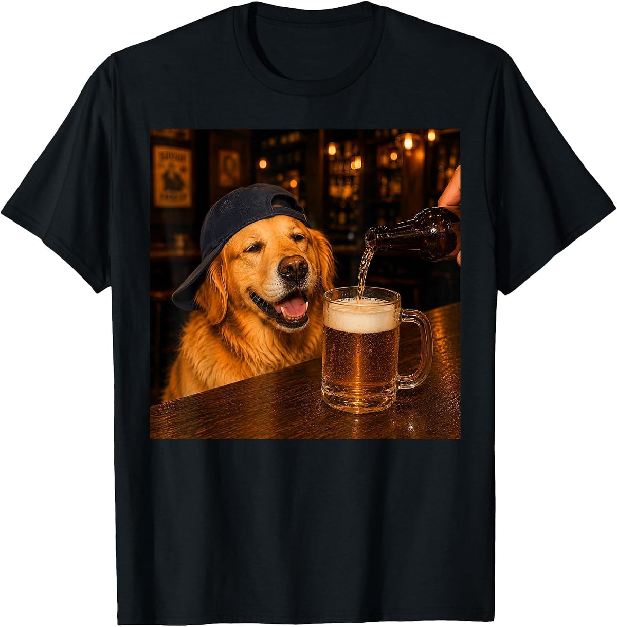 Golden Retriever Drinking Beer, Dog Meme T-Shirt - Black