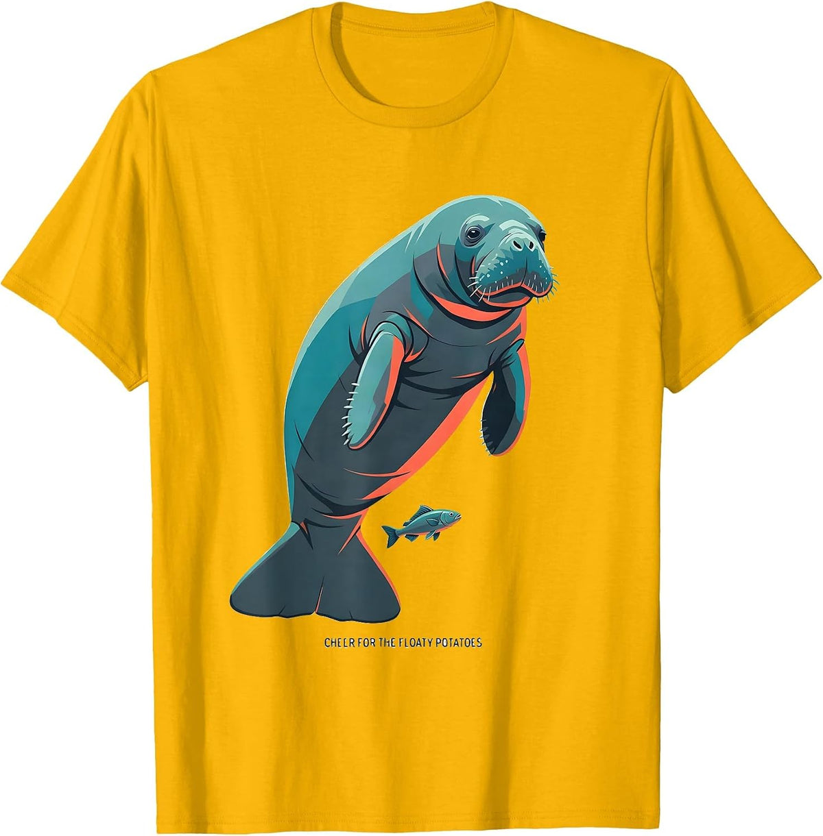 Men's Cheer For The Floaty Potatoes Funny Manatee Sea Animal Lover T-Shirt - Golden Yellow
