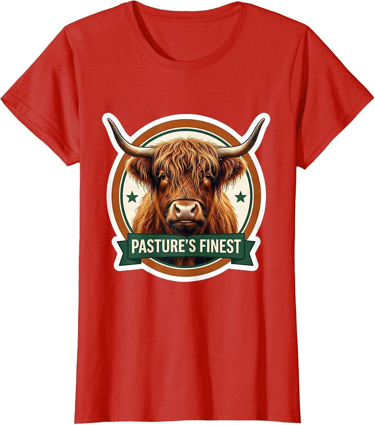 Pasture's Finest Funny Highland Cow Sarcastic Animal-Lover T-Shirt - Red