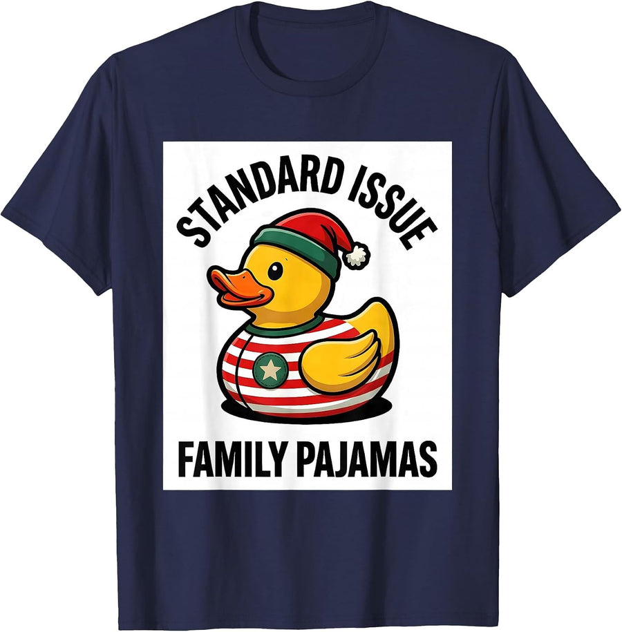 Standard Issue Family Pajamas Funny Rubber Duck Christmas T-Shirt - Navy Blue