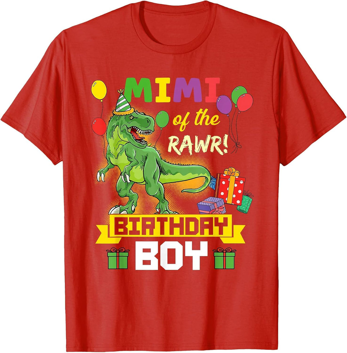 Mimi of the Birthday Boy Dinosaur Celebration Graphic T-Shirt - Red