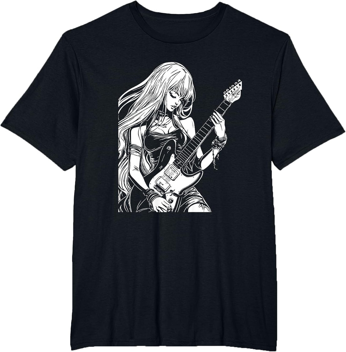 Anime Aesthetic Soft Grunge Waifu Anime Rock Girl T-Shirt - Black