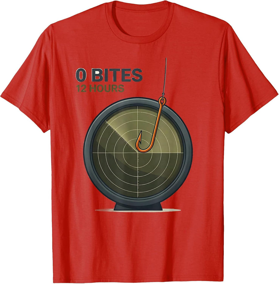 Men's 0 Bites 12 Hours Funny Bass Fishing Humor Fisherman Gift T-Shirt - Red