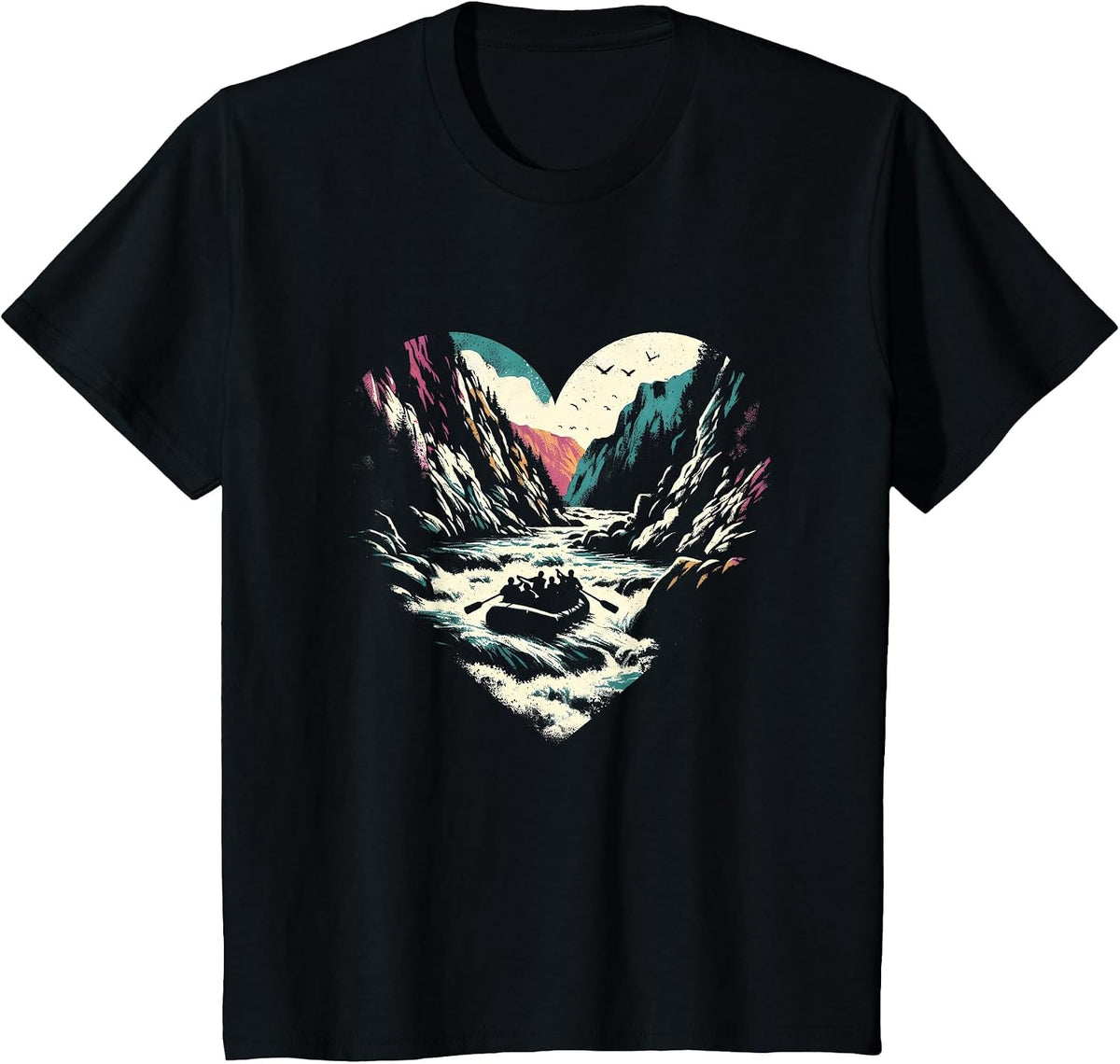 Whitewater Rafting Heart - Vintage Extreme Rafting Lover T-Shirt - Black