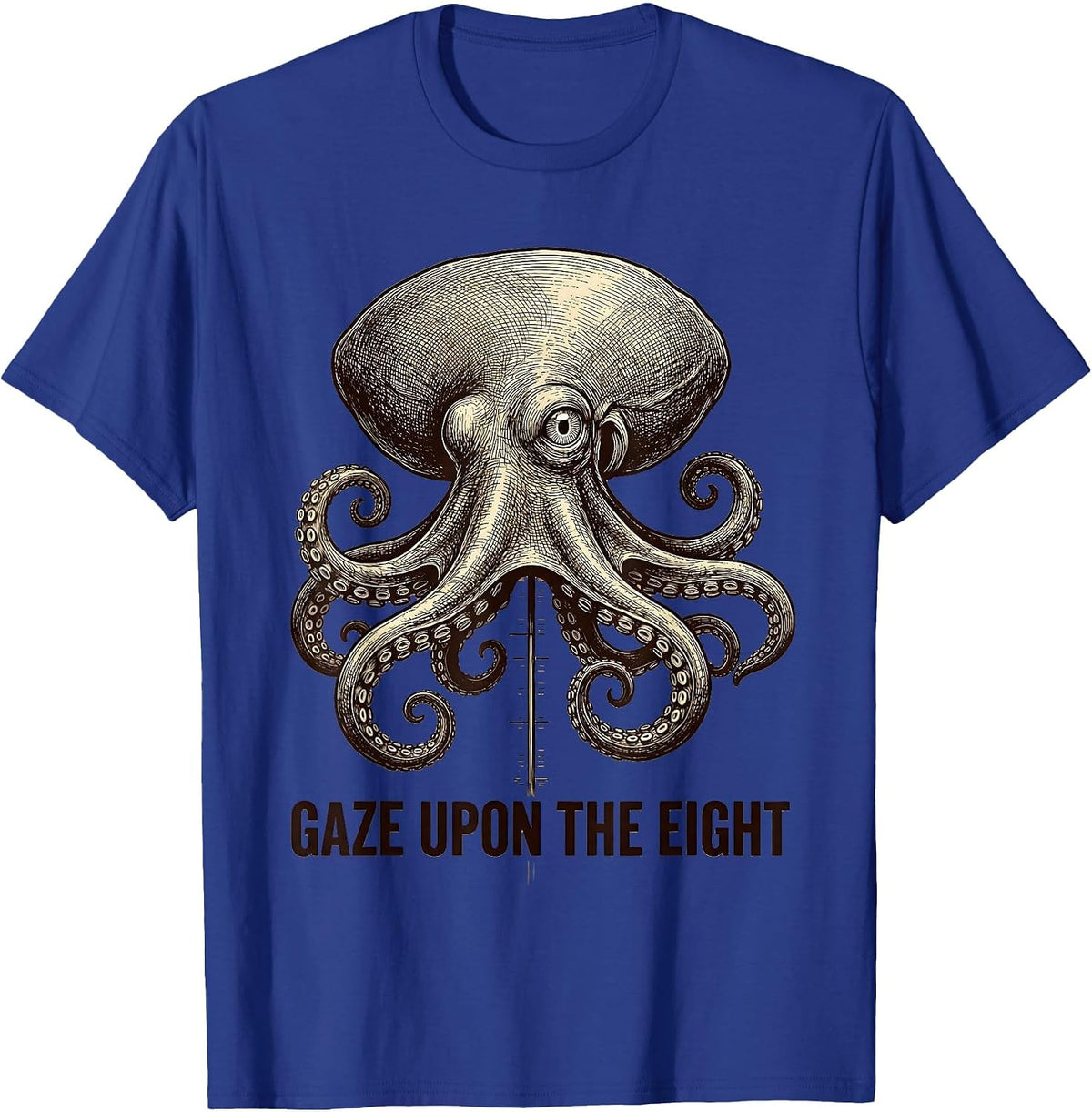 Men's Gaze Upon The Eight Crosshatch Octopus Lover Sea Creature T-Shirt - Royal Blue