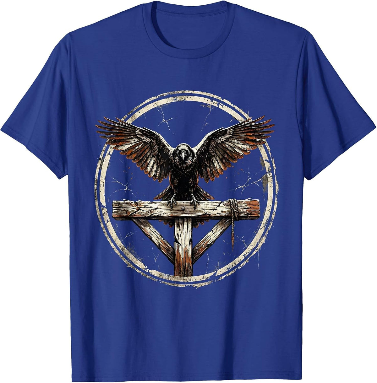 Crow on Gallows Dark Art Illustration T-Shirt - Royal Blue