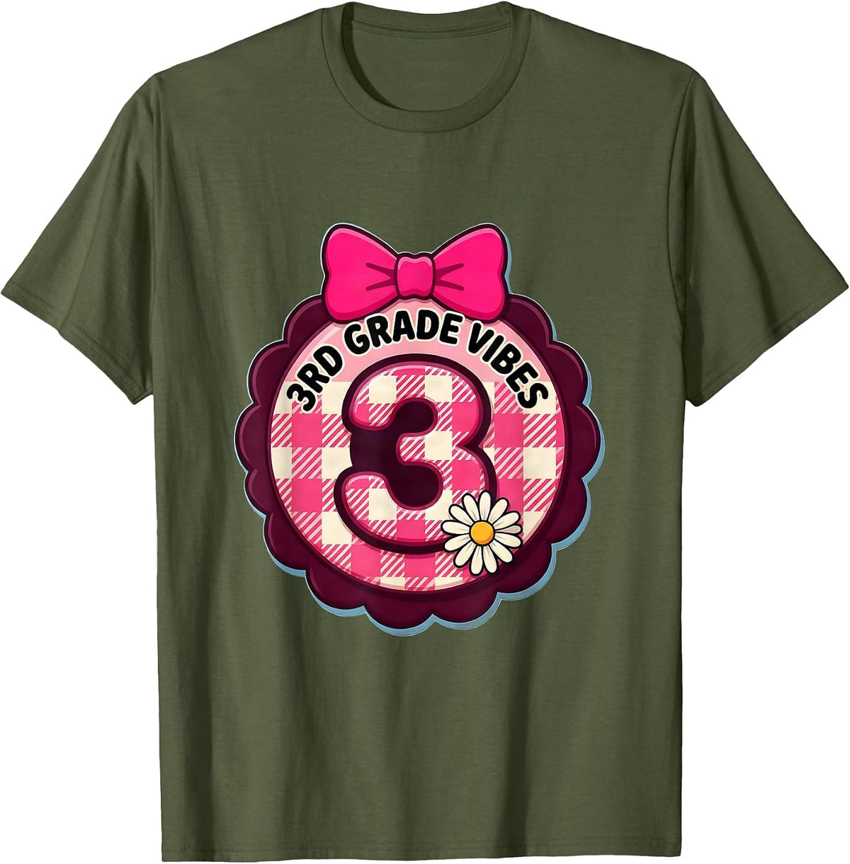 Men's 3rd Grade Vibes Cute Bow Back To School Third Grade T-Shirt - Olive Green