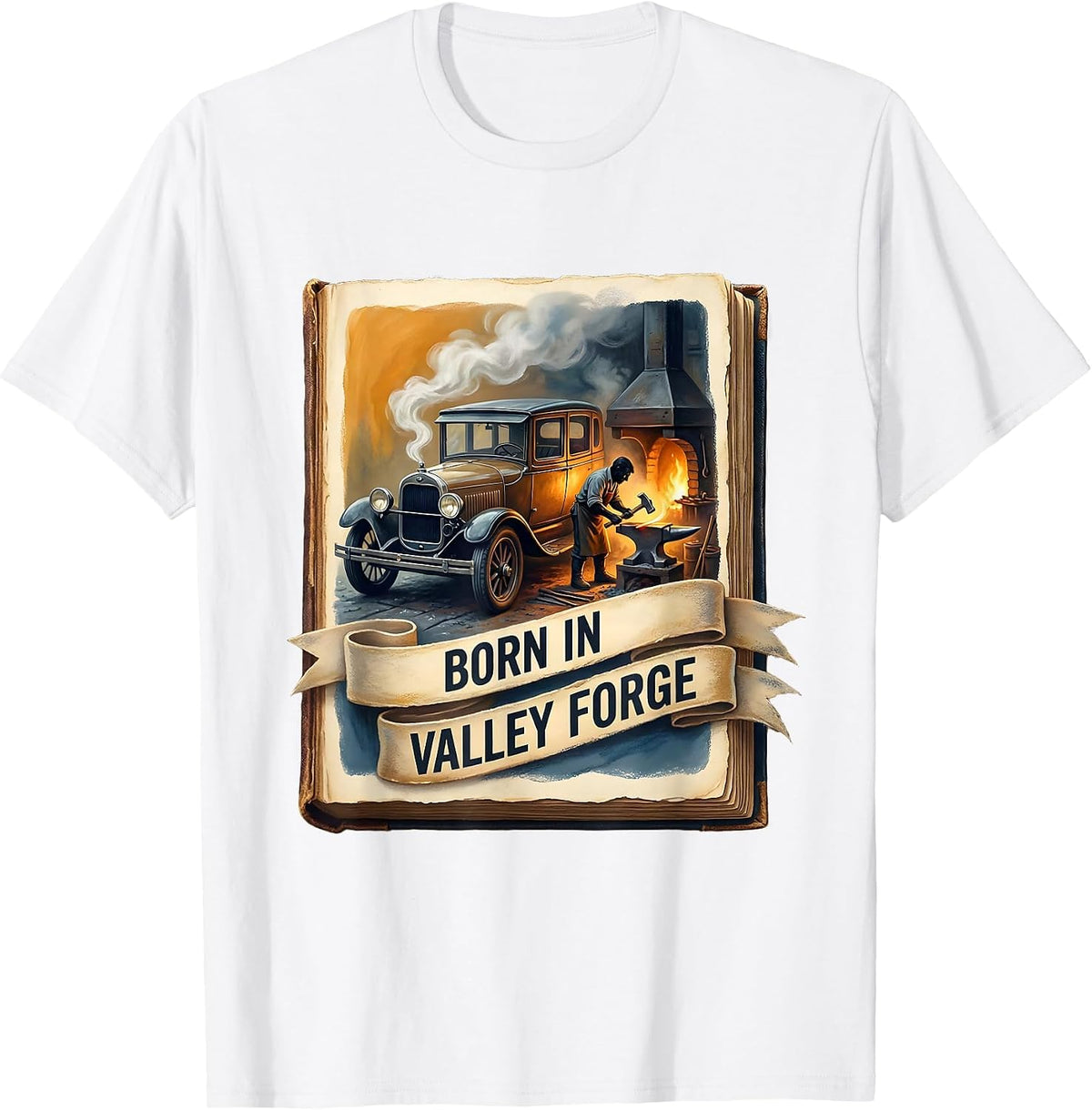 Men's Born in Valley Forge Automotive Pride Design T-Shirt - White