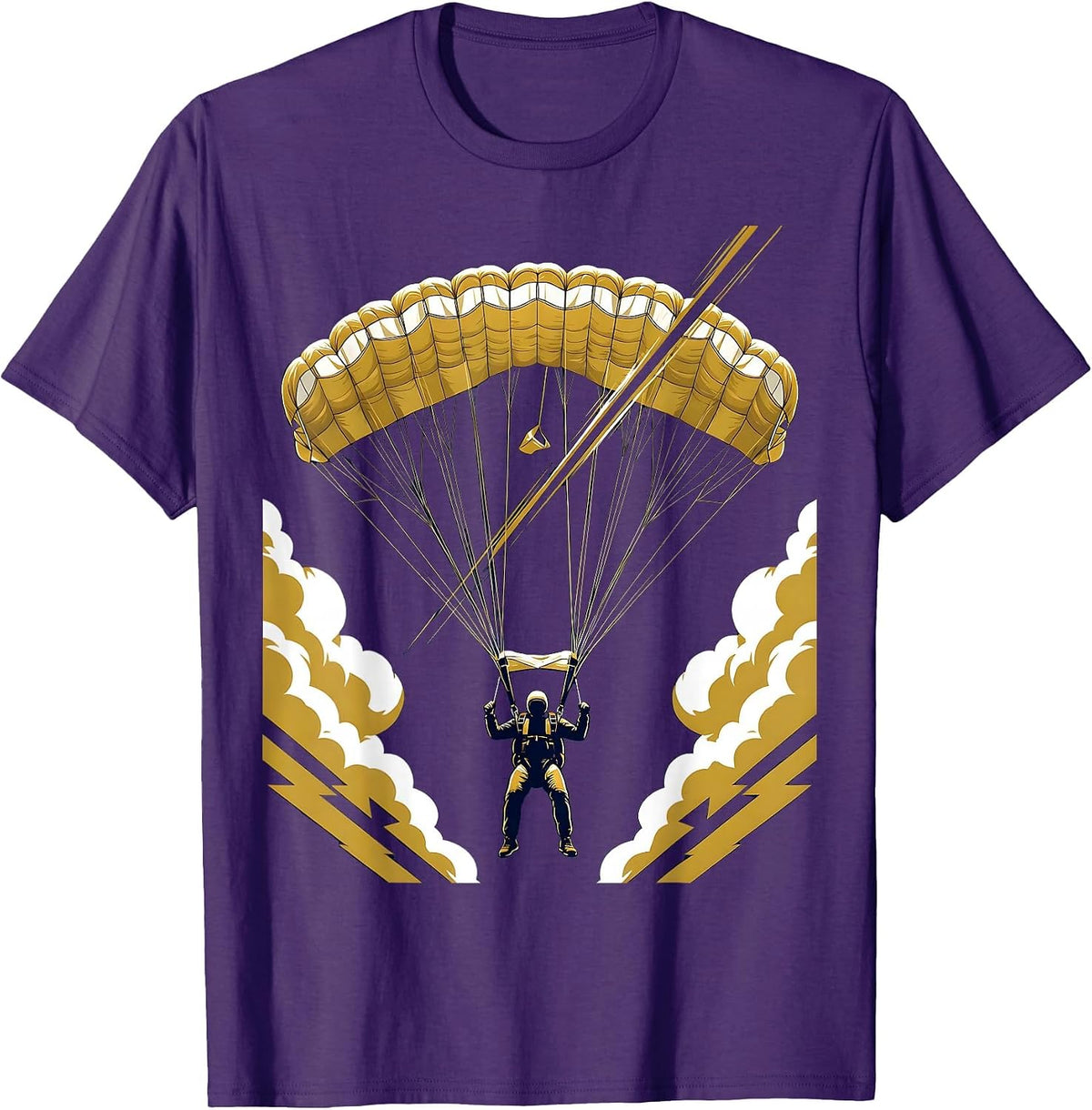 Static Line Taut Above the Clouds Skydiving Art T-Shirt - Purple