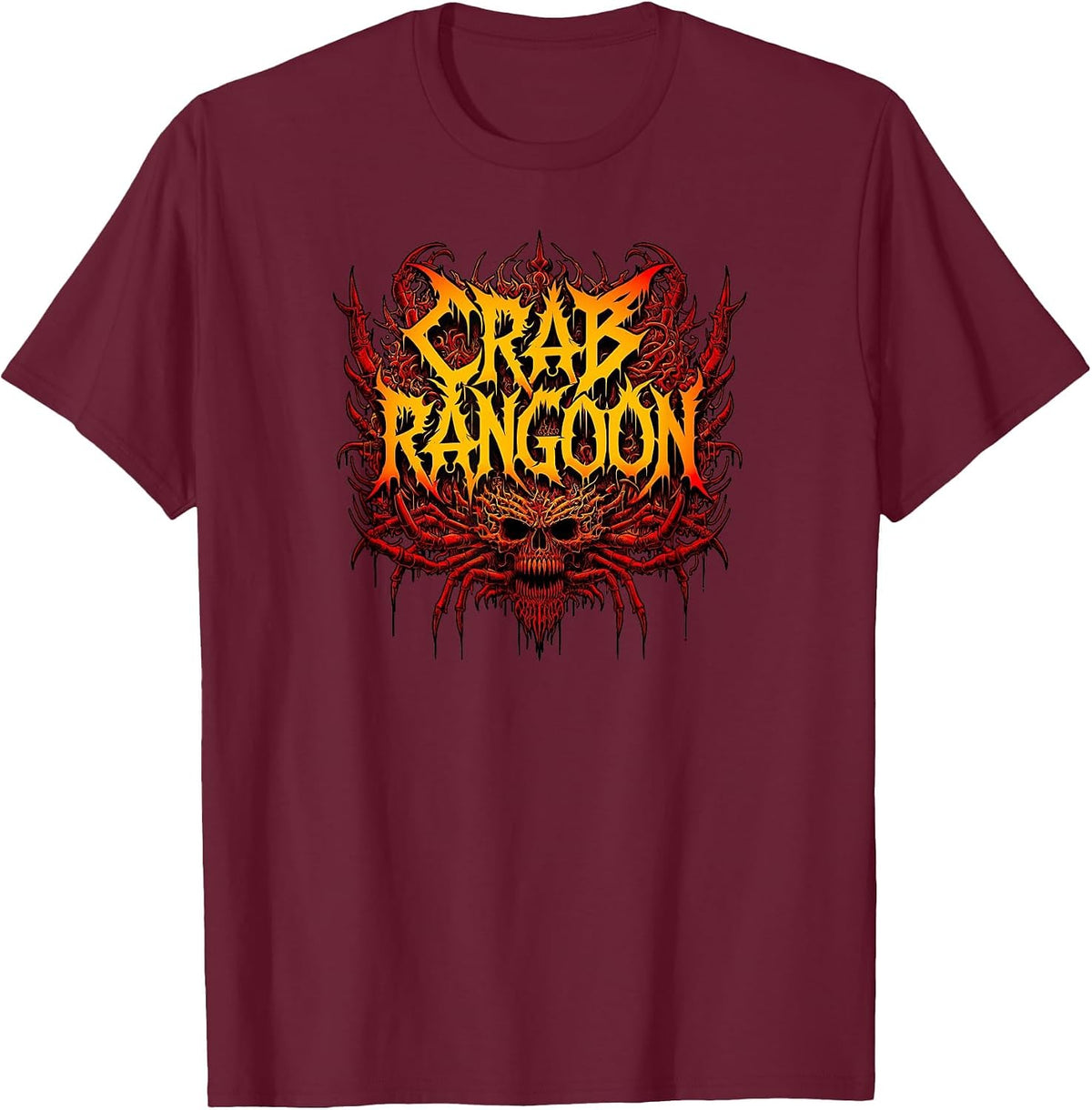 Crab Rangoon Heavy Metal Funny Art Death Metal T-Shirt - Burgundy