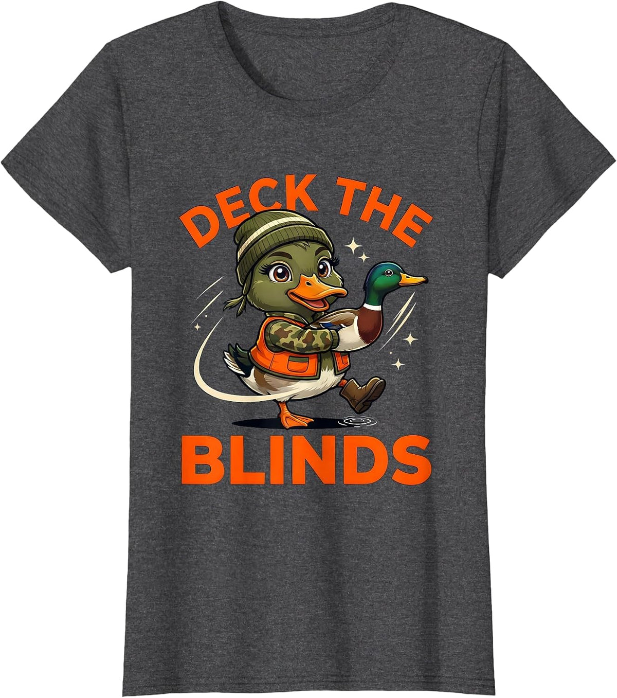 Women's DECK THE BLINDS Funny Duck Hunter Christmas T-Shirt - Dark Heather Grey