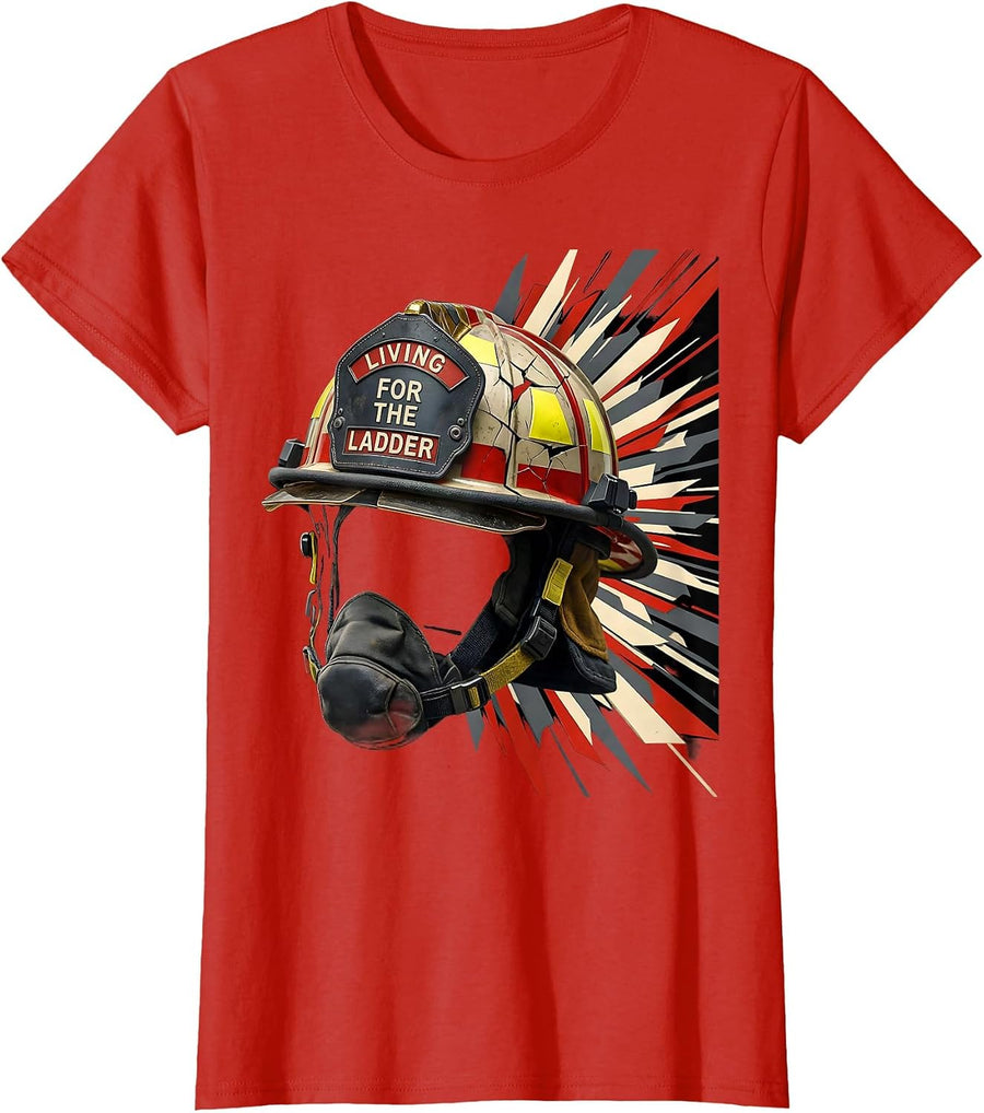 Women's Living for the Ladder Firefighter Graphic Design T-Shirt - Red