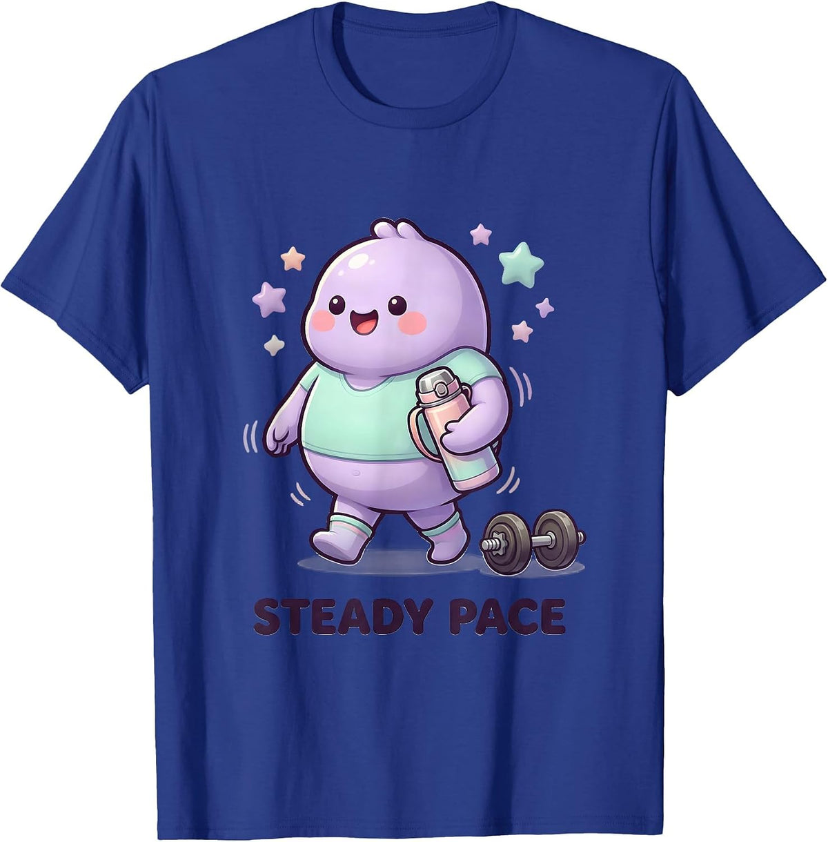 Men's Steady Pace Cute Kawaii Gym Meme Weightlifting Humor T-Shirt - Royal Blue