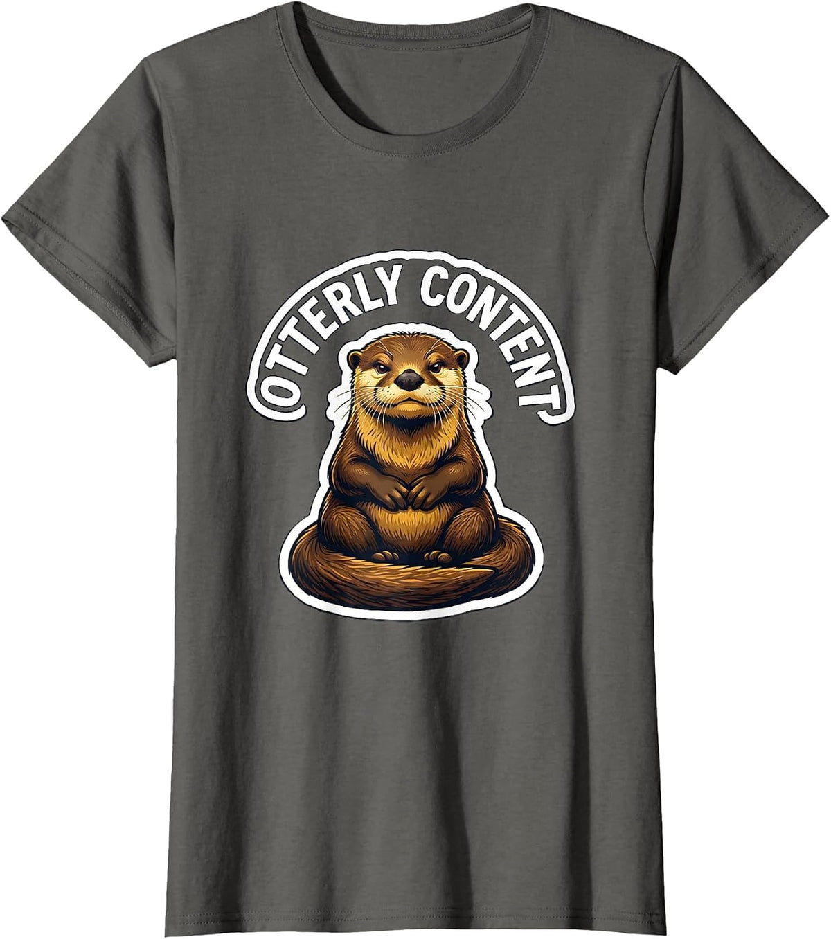 Women's Otterly Content Funny Otter Lover Gift For Kids Teens T-Shirt - Asphalt Grey