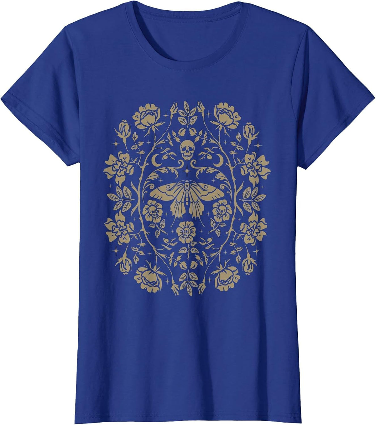 Vintage Moth Skull Aesthetic Floral for Men Women Boys Girls T-Shirt - Royal Blue