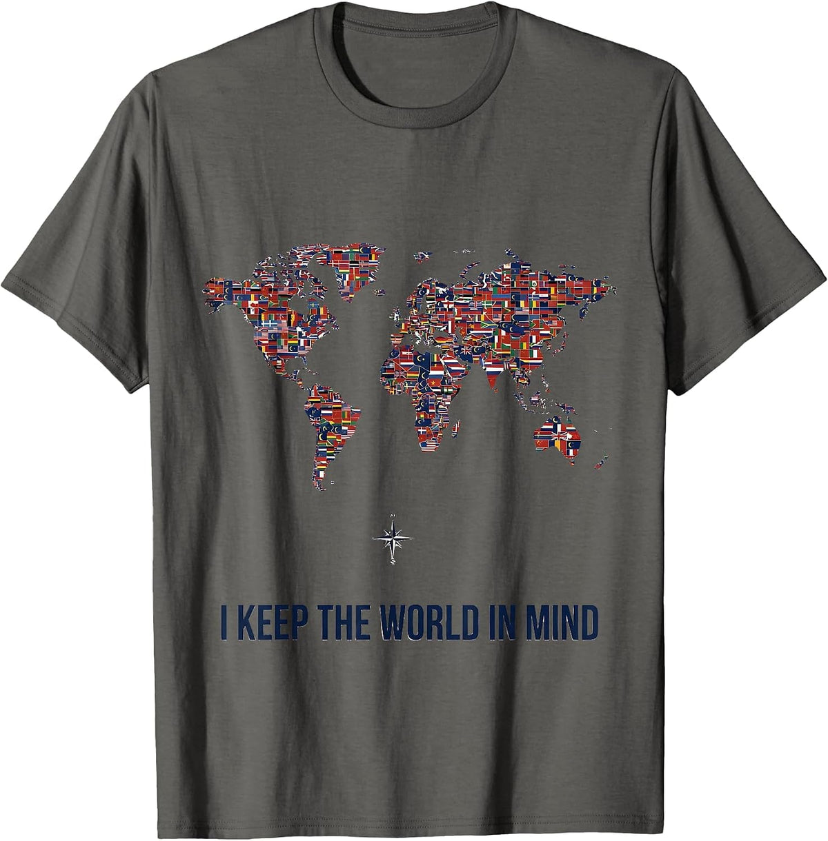 I Keep The World In Mind Minimalist Geography Teacher Travel T-Shirt - Asphalt Grey