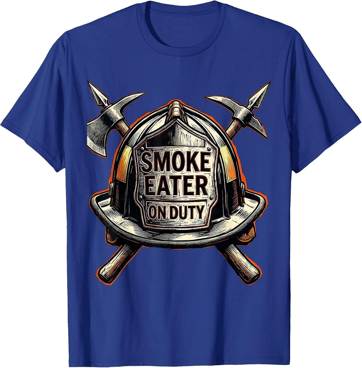 Smoke Eater On Duty Firefighter Design T-Shirt - Royal Blue
